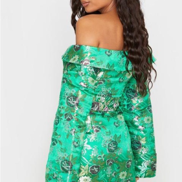 PRETTYLITTLETHING Green Bardot Oriental Jacket Dress - Picture 3 of 15